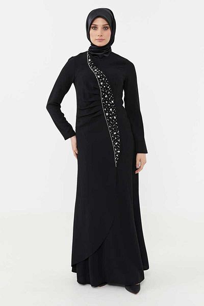 Setrms 2425129-2325129 drape detailed evening dress with stones