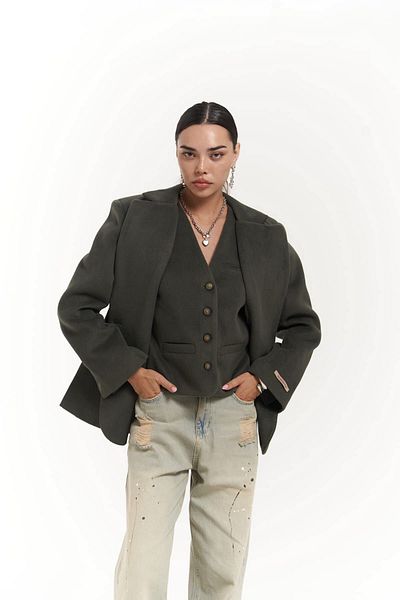 MAİ COLLECTİON Blazer albastru petrol cu fantă Armonia