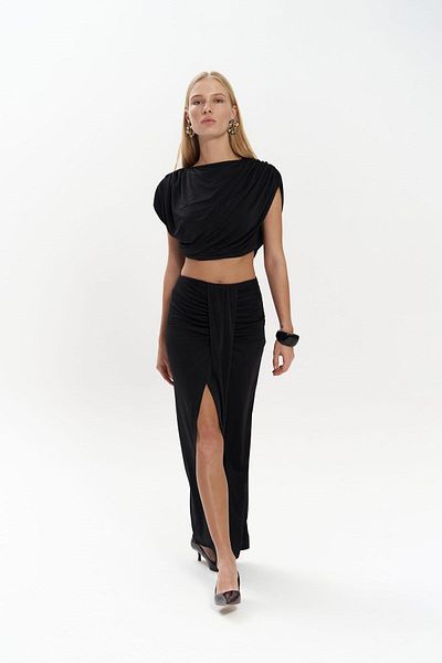 MAİ COLLECTİON Easton Black Crop Skirt Set