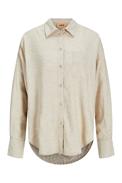 JJXX Women's Jxjamie Oversize Long Sleeve Linen Shirt 12269668   Beige