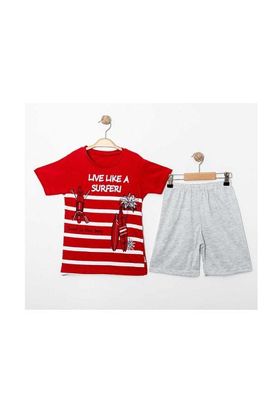 TRENDİMİZBİR Boys Red Live Like a Surfer Printed Shorts Summer Suit