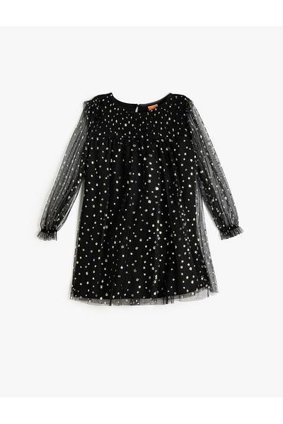 Koton Rochie cu mâneci lungi cu imprimeu floral strălucitor, cu decolteu rotund