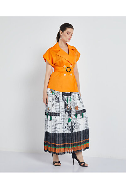 SERPİL Desenli Kadın Piliseli Elbise - Yelekli - Modern ve Şık Tasarım - Günl...