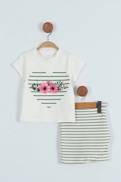 TRENDİMİZBİR Girl's Heart and Flower Summer Shorts and Skirt Set