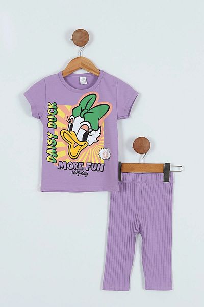 TRENDİMİZBİR Girl's Daisy Duck Printed Ribbed Tights Summer Suit