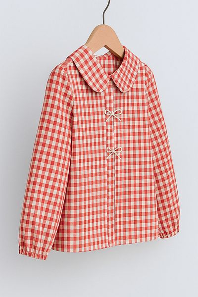 Angel&Co. Girls Clothing White Bow Coral Color Checkered Girl's Shirt
