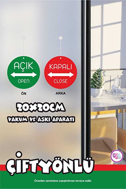 YGNPLUS AÇIK KAPALI OPEN CLOSE KAPI TABELASI ÇİFT TARAFLI 20X20CM