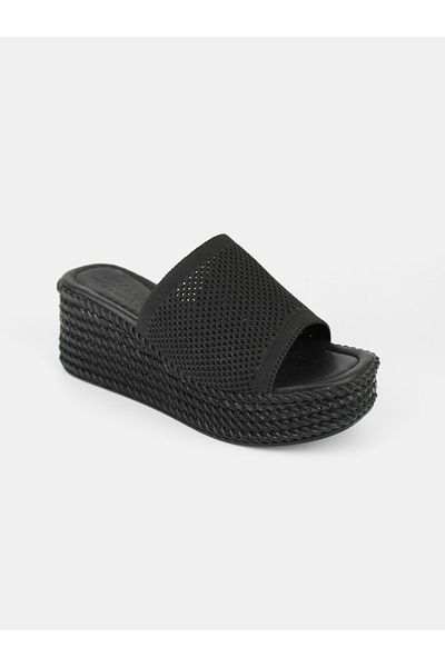 MAGGIO Women's Black Wedge Heel Daily Knitwear Slippers