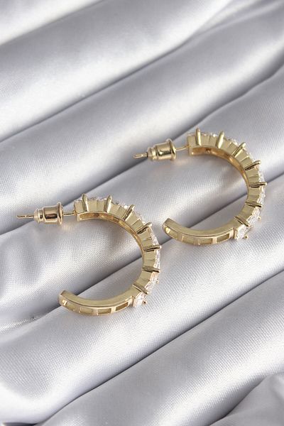 Skygo Brass Gold Color Zircon Stone Hoop Model Women's Earrings - TJ-BKP8609
