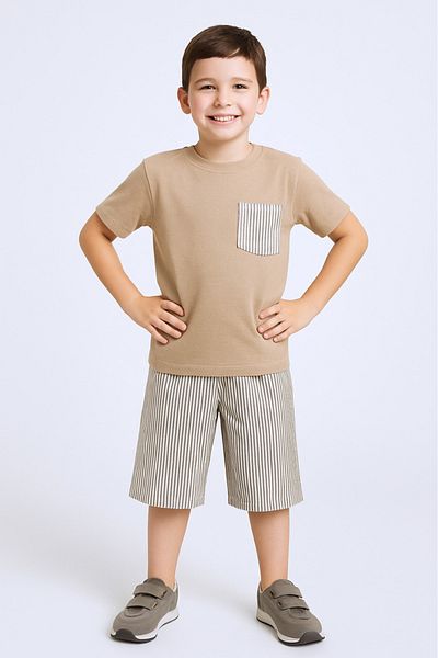 HÇM Boy's Shorts Suit with Striped Pocket Detail E15