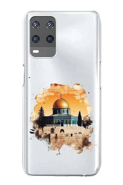TechTree جراب سيليكون شفاف متوافق مع هاتف اوبو A54 بتصميم المسجد الأقصى