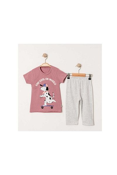 TRENDİMİZBİR Girl's Stay Cool Printed Plum Summer Top and Bottom Set