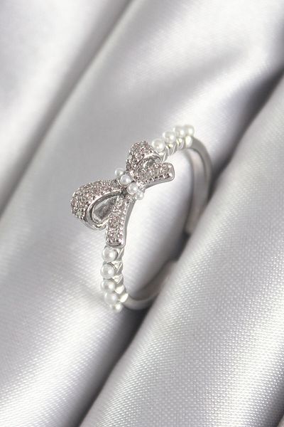 Skygo Brass Silver Color Zircon Stone Pearl Detail Women's Ring - TJ-BYK3058