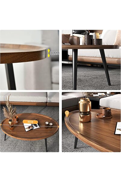 1st Modern Oval Mdf Coffee Table With Metal Feet - 80x55x48 cm- Black Color