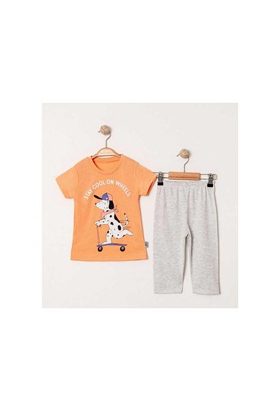 TRENDİMİZBİR Girl's Stay Cool Printed Orange Summer Top and Bottom Set