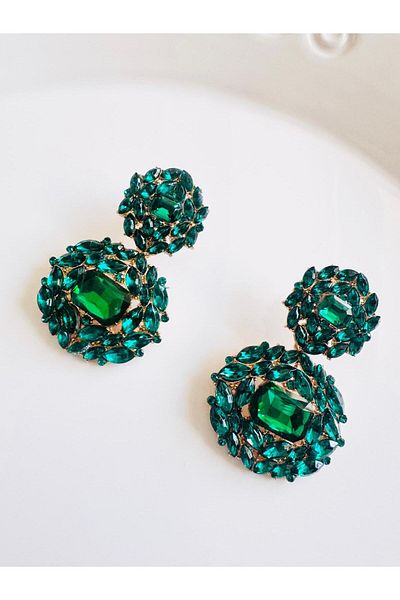 DEVİ fashion حلق فستان سهرة أخضر 6 سم