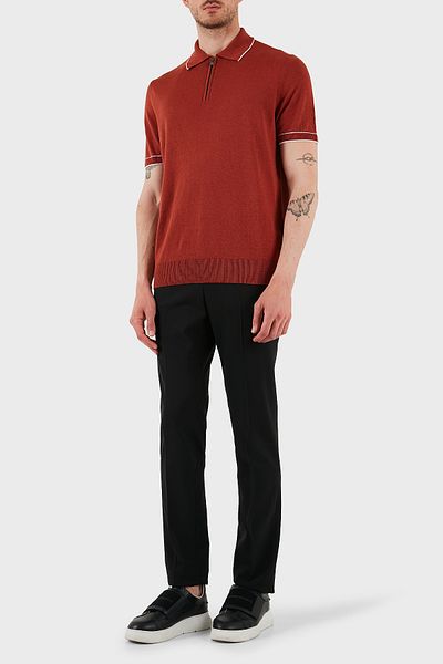 Emporio Armani Stretch Wool Regular Fit Normal Waist Straight Leg Pants Men's Pants Em000442 Te10404