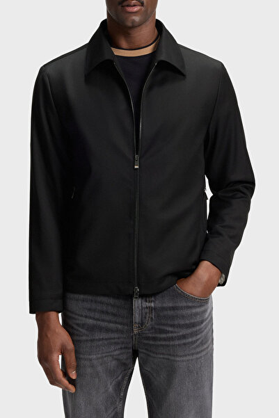 BOSS % 100 Yün Slim Fit Ceket Yaka Fermuarlı Ceket Erkek CEKET 50545898 001