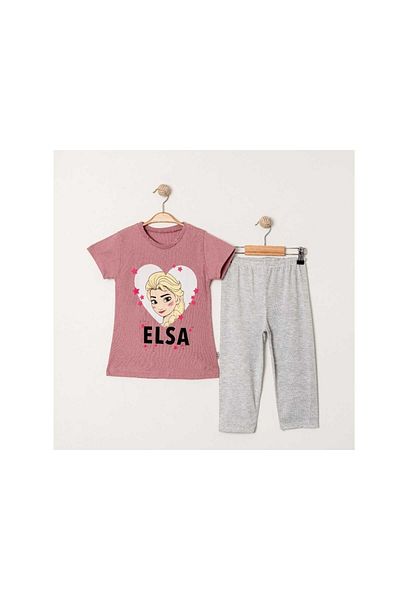 TRENDİMİZBİR Girl's Heart Princess Printed Plum Top and Bottom Set