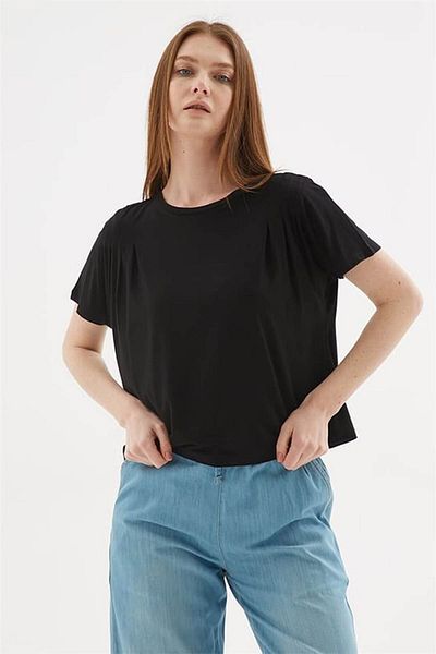 Fashion Friends Flowy Viscose Black Women's T-Shirt 25Y0512K1