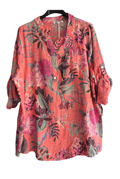 Park Moda Γυναικείο ιταλικό γαρύφαλλο με κουμπιά με λεπτομέρεια πτυσσόμενο μανίκι αδέσποτο μπλούζα 100% βαμβάκι