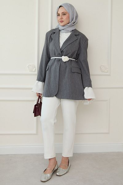 InStyle Μπουφάν με ριγέ μανίκια Flounced Anthracite Blazer
