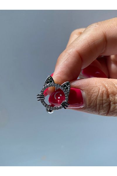 kurukafagift Navel Steel Piercing Cat Figured Zircon Stone Silver Color