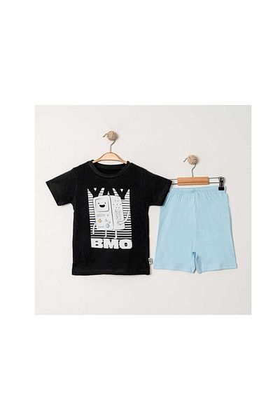 TRENDİMİZBİR Boy's Blue Shorts Black T-Shirt Set – Retro Game Console Themed Summer Set