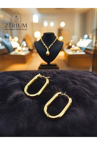 ZERİUM Gold Plated Steel Hoop Earrings |   Waterproof & Stylish Design |   Gift Boxed