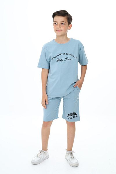 TRENDİMİZBİR Set pantaloni scurți cu cărucior cu imprimeu text pentru băiat