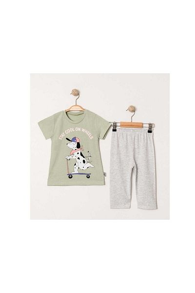 TRENDİMİZBİR Girl's Stay Cool Printed Gray Summer Top and Bottom Set