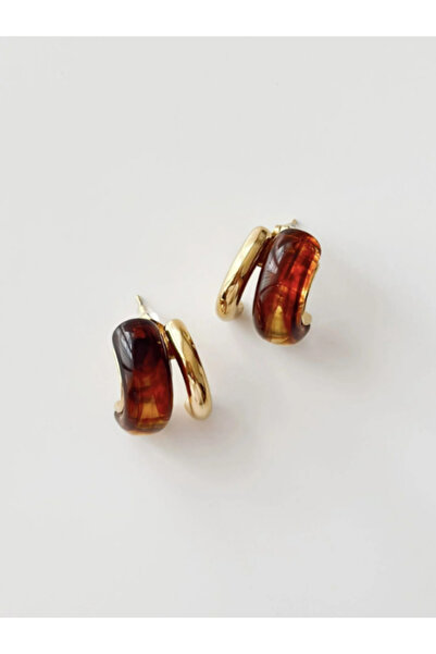 Elysia Accessory Gold Brown Double Appearance Steel Earrings