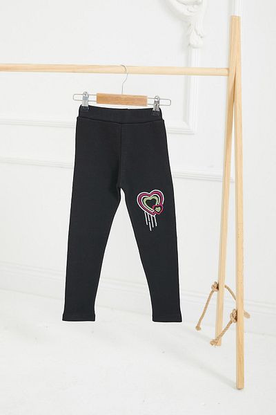TOFİSA Girl's Black Embroidered Leggings - 26674