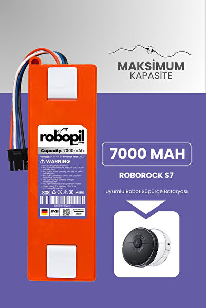 ROBOPİL Roborock S7 Uyumlu Pil Batarya Kutulu [Yüksek Kapasite] 7000mah Akıll...