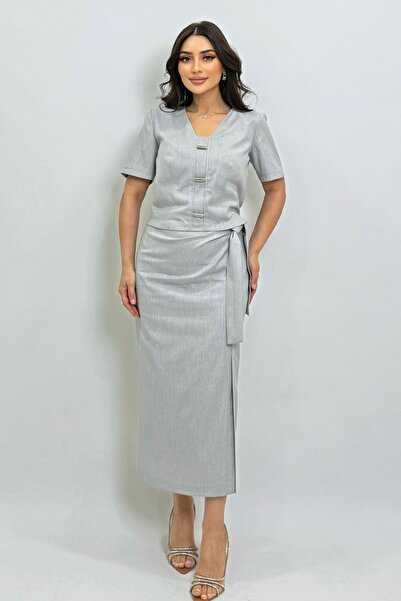 FEVER Kuşak detaylı diz altı etek