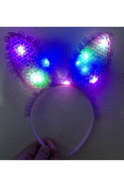 Skygo Fuchsia Sequined Rabbit Ear Crown with Lace Edges and Led Lights 23X19 cm