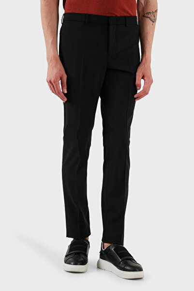 Emporio Armani Stretch Wool Regular Fit Normal Waist Straight Leg Pants Men's Pants Em000442 Te10404