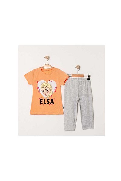 TRENDİMİZBİR Girl's Heart Princess Printed Orange Bottom Top Set