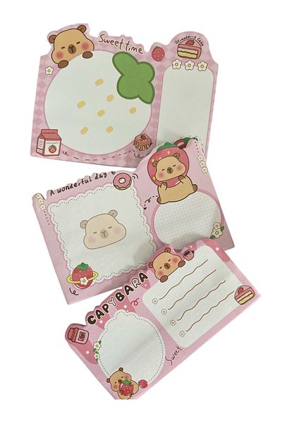 synshop Capybara Kapibara Postit Adhesive Note Paper 3-Pack Pink