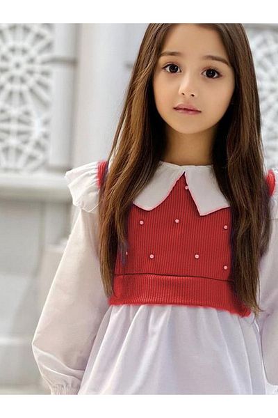 TRENDİMİZBİR Girl's Pearl Detailed Baby Collar Shirt Spanish Leg Suit