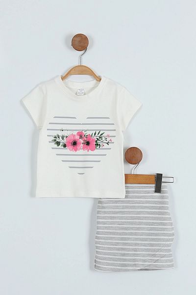 TRENDİMİZBİR Girl's Heart and Flower Summer Shorts and Skirt Set