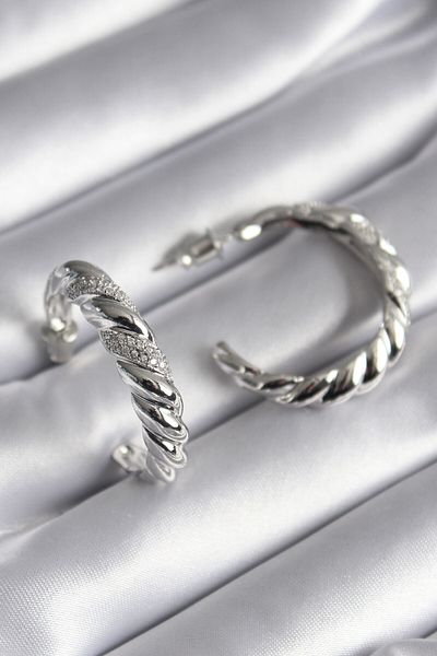Skygo Brass Silver Color Zircon Stone Spiral Model Women's Earrings - TJ-BKP8618