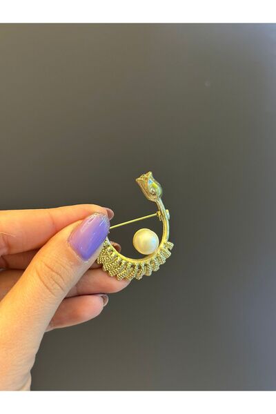 Gönülden Tasarım İNCİ BONCUKLU LALELİ KADIN BROŞ YAKA İĞNESİ 4X3 CM