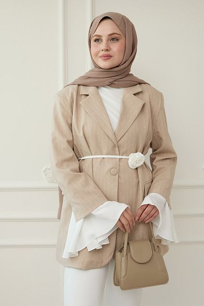 InStyle Μπουφάν μπλέιζερ με ριγέ μανίκια με βολάν μπεζ