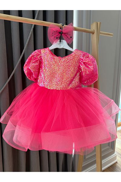Baby Sequin Sequined Tutu Puffy Birthday April 23 Party Costume Short Balloon Sleeves Evening Dress Girls Kids Dress