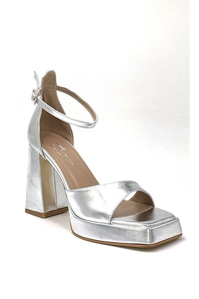 KİNDEP Kindep White Thick Heeled Platform Women's Shoes Silver