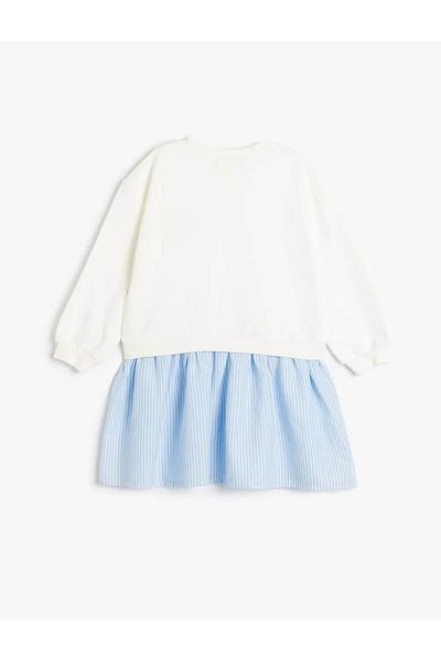 Koton Cotton Sweat Dress - Long Sleeve, Round Neck and Embroidery Detail