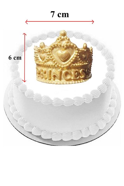 Pasta9 Princess Written Gold Cake Crown from Sugar Dough 6X7 cm Size