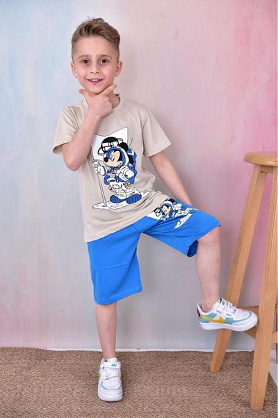 TRENDİMİZBİR Set de pantaloni scurți pentru băieți de vară cu imprimeu astronaut - Capri Bottom Top