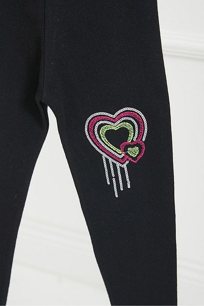 TOFİSA Girl's Black Embroidered Leggings - 26674